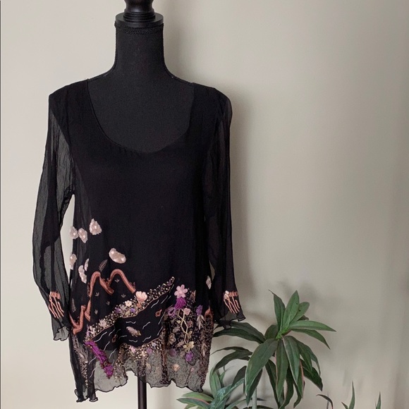 HAND EMBROIDERED silk blouse - Picture 1 of 4